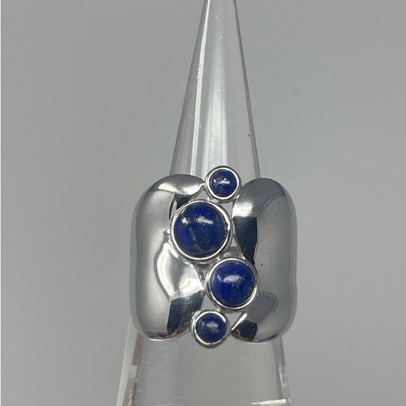 Sterling Silver Bubble Design Blue Gemstone Lapis Ring Size 6 NIB - Picture 2 of 6